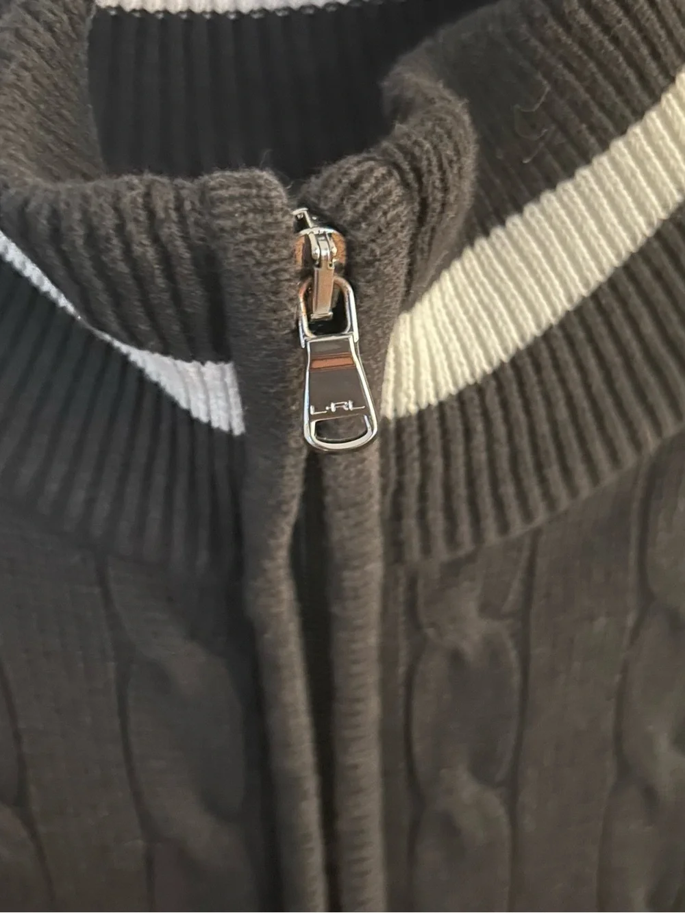 Ralph Lauren Black Knit Zip-Up Sweater with White Trim - Picture 2 of 4